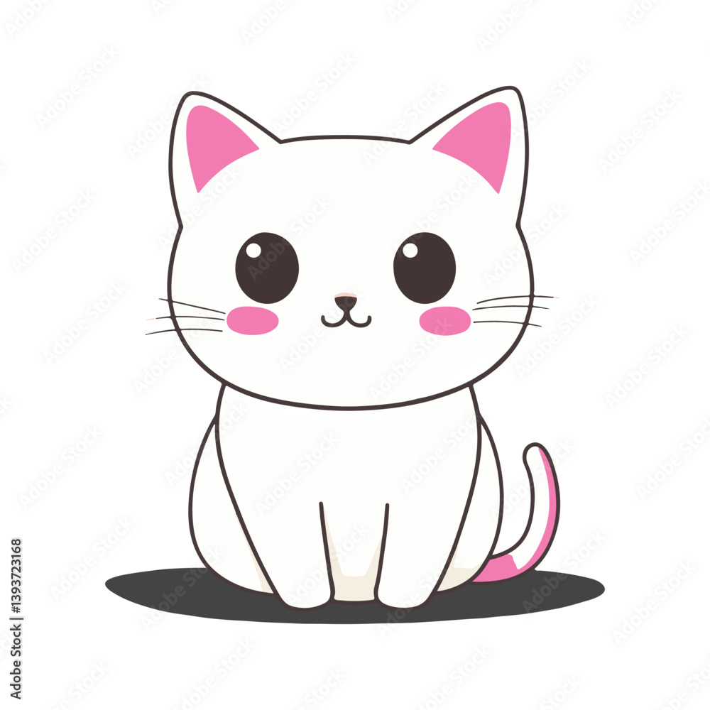 Adorable Cartoon White Cat with Pink Ears Cute Sitting Kitty Vector Illustration Adorable Cartoon White Cat with Pink Ears Cute Sitting Kitty Vector Illustration