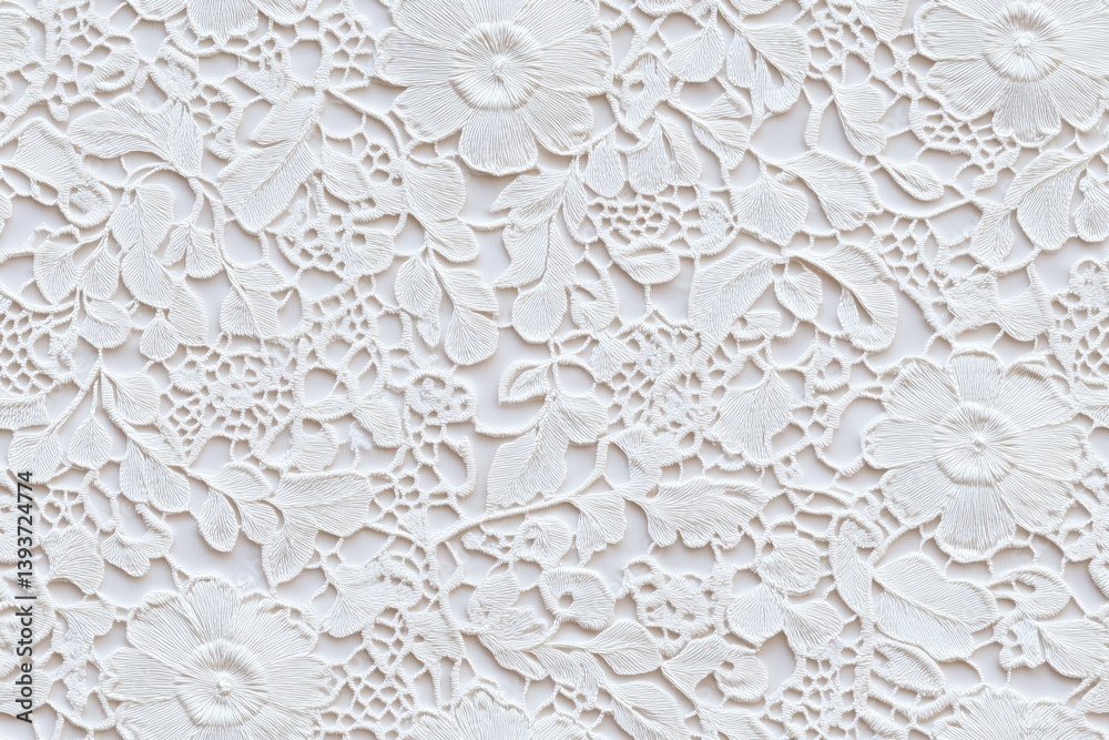 Seamless intricate white Dresden lace fabric featuring floral patterns and delicate details. Seamless intricate white Dresden lace fabric featuring floral patterns and delicate details.