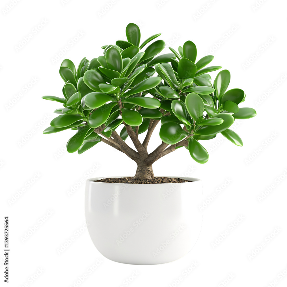 A 3D Jade Plant with Thick Fleshy Green Leaves in a Small Green Plant in a White Pot Isolated on Transparent Background A 3D Jade Plant with Thick Fleshy Green Leaves in a Small Green Plant in a White Pot Isolated on Transparent Background