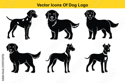 vector, isolated black silhouette of a dog, collection.