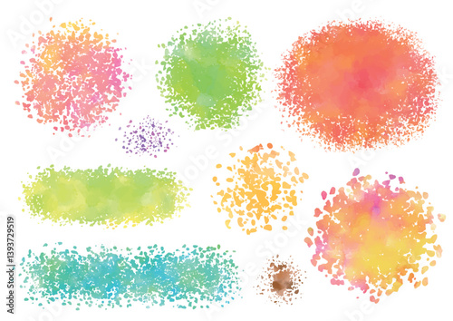 色ムラのあるカラフルな絵の具を散らしたような素材9点セット