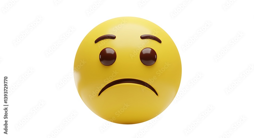 Fototapeta premium Yellow Sad Emoji Expressing Negative Emotion Isolated on White Background