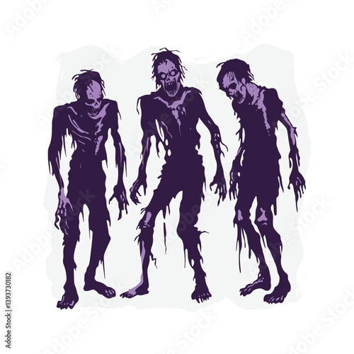 Scary Zombie Silhouettes in Dark Horror Style