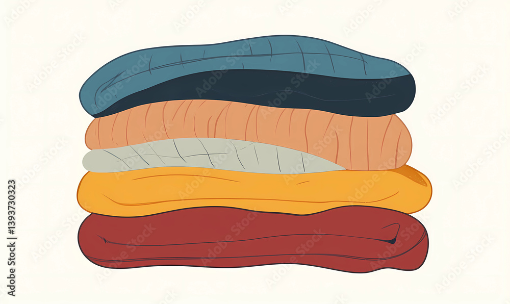 Experience Cozy Winter Elegance with a Stacked Display of Folded Blankets in 2D Silhouette Style Experience Cozy Winter Elegance with a Stacked Display of Folded Blankets in 2D Silhouette Style
