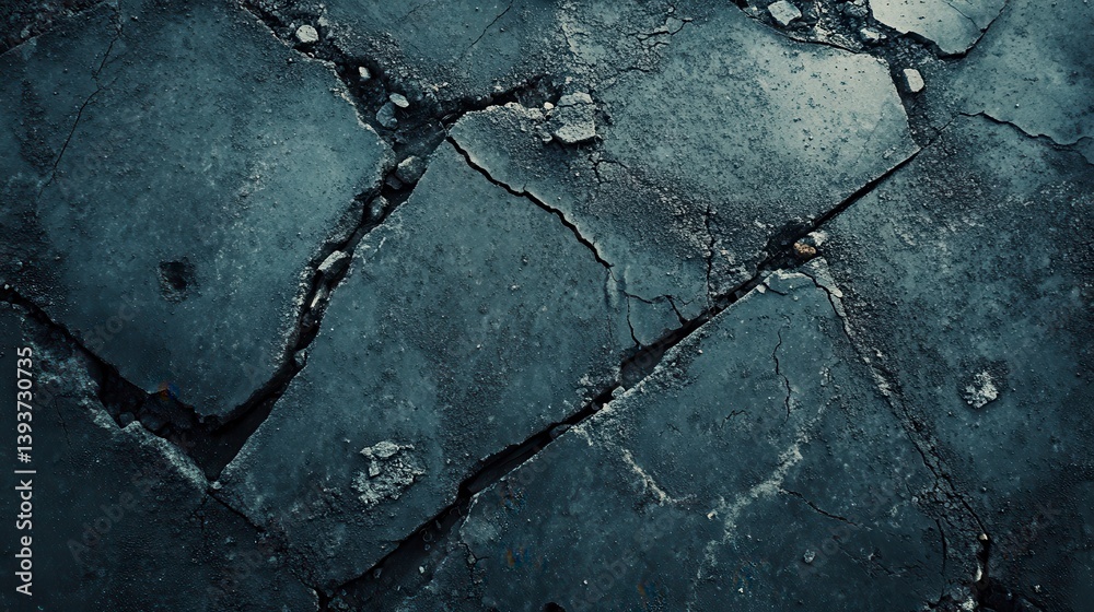 Obraz premium Cracked dark blue stone pavement texture.