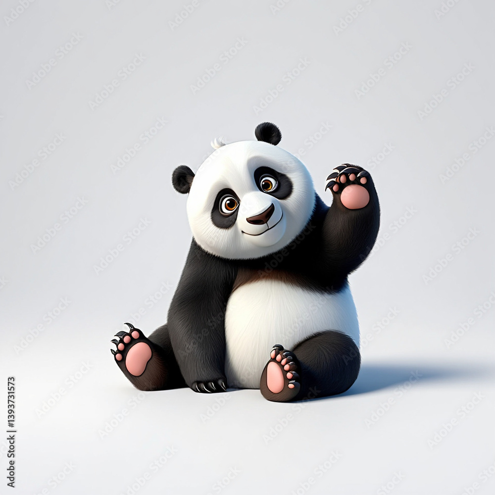 Naklejka premium 3D Panda Mascot Waving on Clean White Studio Background