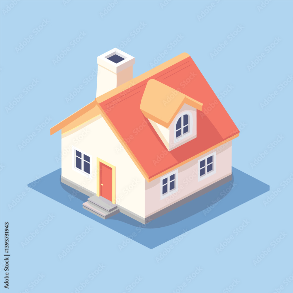 3D House Illustration with Shadows on Blue Background 3D House Illustration with Shadows on Blue Background