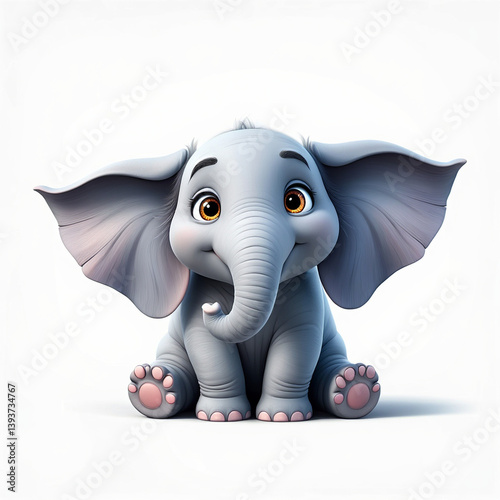 Cute and Simple Elephant Mascot on Bright White Surface