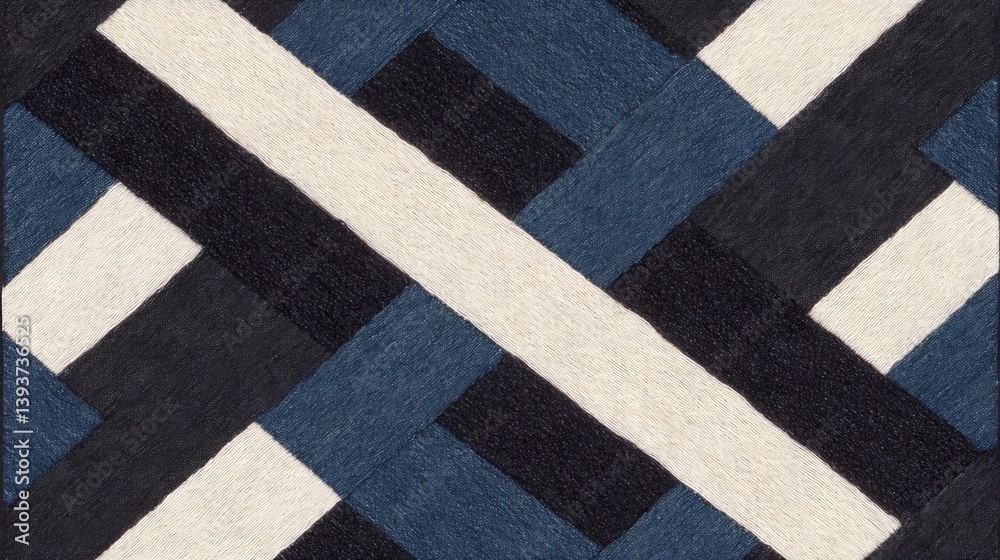 Interwoven fabric. Blue and white textured pattern. Abstract design with overlapping stripes Interwoven fabric. Blue and white textured pattern. Abstract design with overlapping stripes