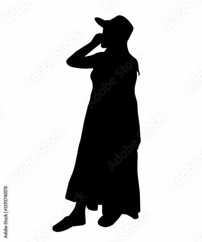 silhouette of a girl wiht hat