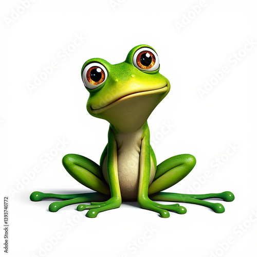 Whimsical Cartoon Frog Centered on Bright White Surface