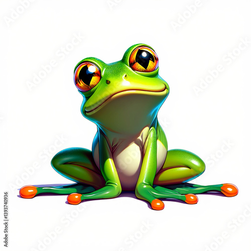Cute Animated Frog Character Sitting on White Surface