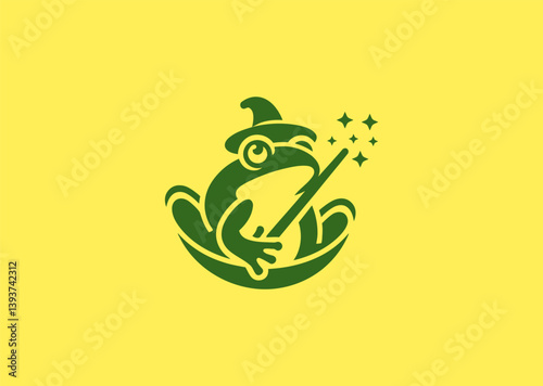 Frog with magic wand logo in fantasy style