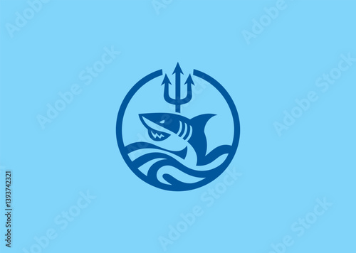 Shark with sword logo in dynamic, battle-ready pose