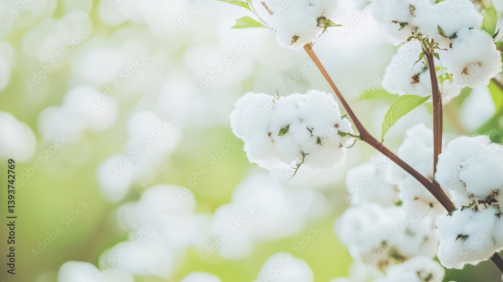 Obraz premium Soft White Cotton Blossoms in a Lush Green Field