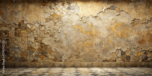 Obraz na płótnie Aged Wall with Tiled Floor and Weathered Plaster Showing History and Time w salonie