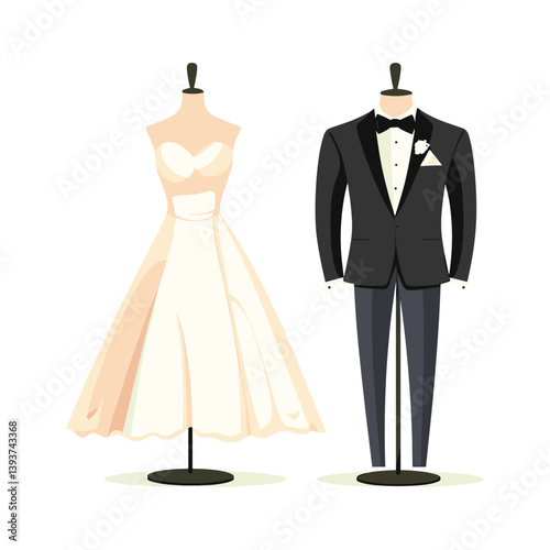 Wedding Dress and Tuxedo on Mannequins