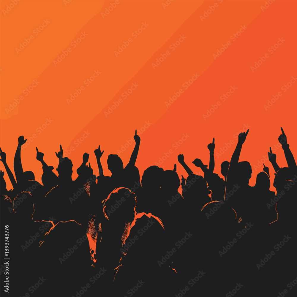 Fototapeta premium Silhouetted Concert Crowd Enjoying Orange Sunset