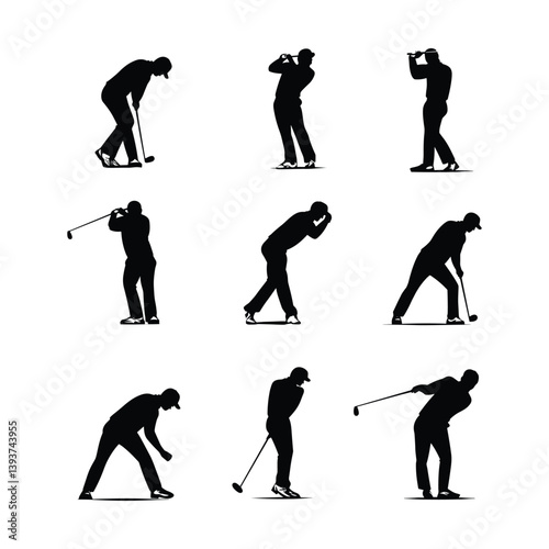 Golfer Performing Swing Poses in Silhouette Sequence