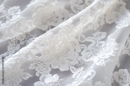 Raschel lace, machine-made with lightweight mesh base, elegant yet affordable wedding material, delicate patterns, soft white --ar 3:2 --v 6.1 Job ID: d97d5ecb-5259-4ce2-a8b5-7489bd38b889