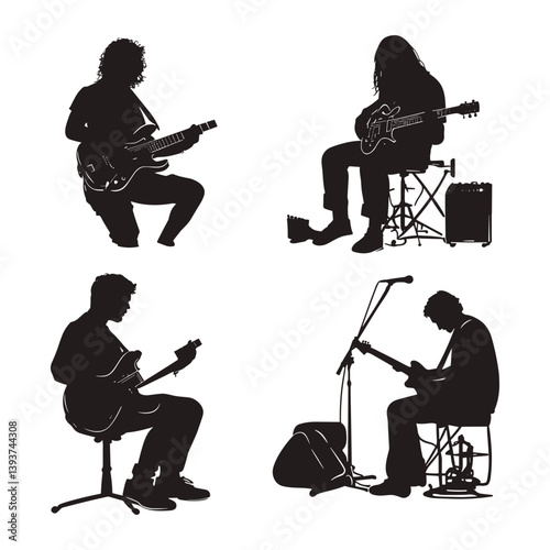 Silhouettes of Musicians Playing Instruments Seated