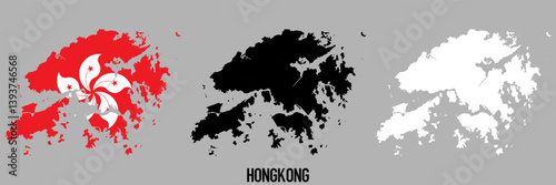 Hongkong flag and map shape black and gray color	