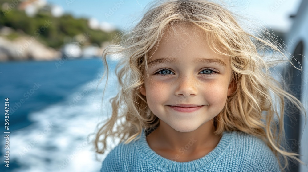 Fototapeta premium Smiling child on a boat trip