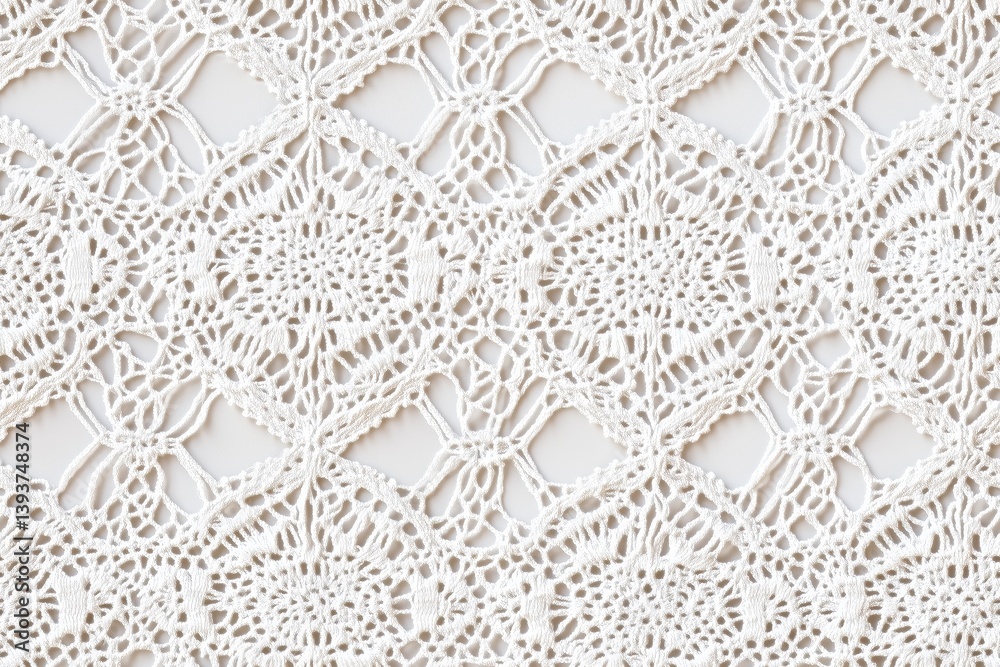 Seamless intricate white Torchon lace fabric, showcasing detailed patterns and textures. The lace features floral motifs and geometric designs, ideal for textile or fashion backgrounds. Seamless intricate white Torchon lace fabric, showcasing detailed patterns and textures. The lace features floral motifs and geometric designs, ideal for textile or fashion backgrounds.