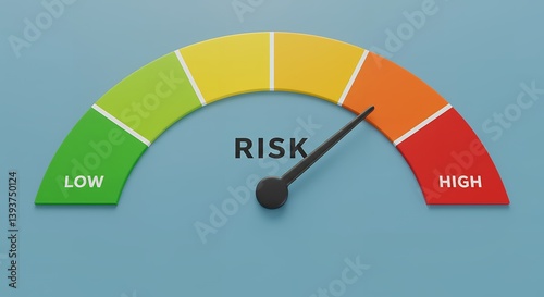 Risk management scale with indicator in high-risk position.