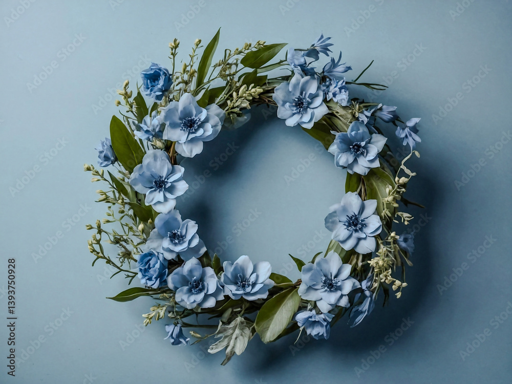 Soft blue flower wreath for an elegant design.