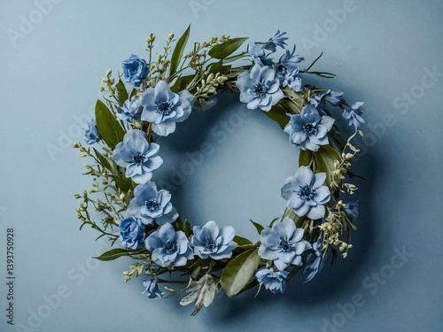 Obraz na płótnie Soft blue flower wreath for an elegant design. w salonie