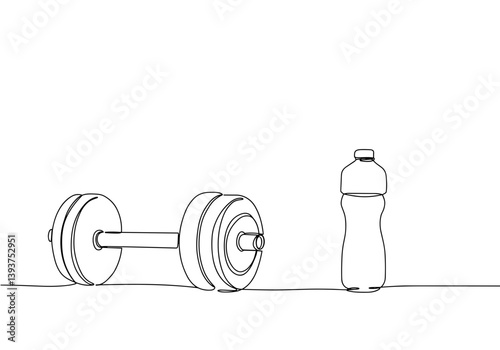 Fitness Equipment Outline – Water Bottle and Dumbbell Symbolizing Workout Class – Gym, Training, and Health Concept