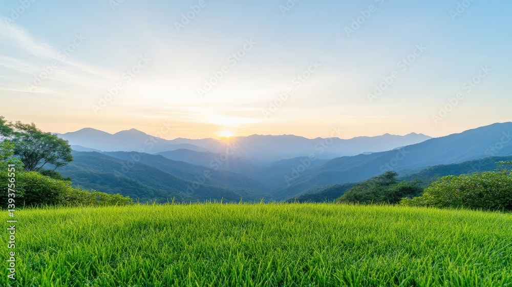 Mountain Range Sunrise Lush Meadow Vibrant Scenic Style High Definition Wide Landscape View Rolling Hills Peaceful Serenity Warm Golden Hues Travel Brochure Mountain Range Sunrise Lush Meadow Vibrant Scenic Style High Definition Wide Landscape View Rolling Hills Peaceful Serenity Warm Golden Hues Travel Brochure