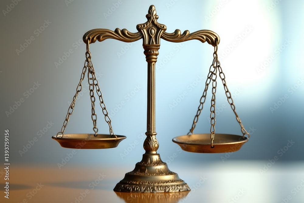 An ornate golden scale of justice symbolizes balance, fairness, and legal proceedings. An ornate golden scale of justice symbolizes balance, fairness, and legal proceedings.