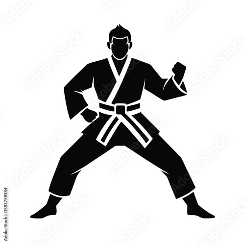 Karate Fighter Silhouette on White Background