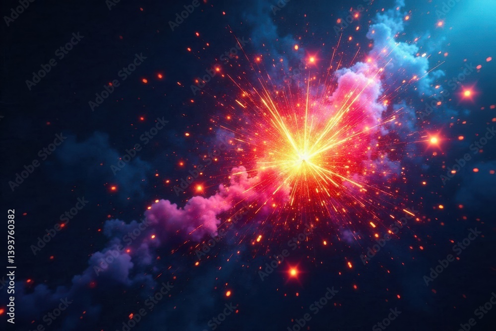 Fototapeta premium Vibrant colors exploding in mid-air with stars and sparks , Starry Night, Flares