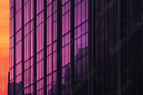 Wallpaper Mural Modern glass building reflecting a vibrant sunset, showcasing architectural design and urban landscape. Torontodigital.ca