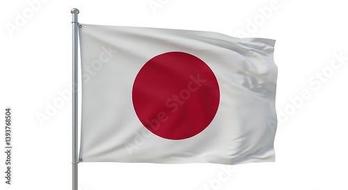 Free Download Waving Japanese Flag on Pole Against White Background for Independence Day - GFXLoad