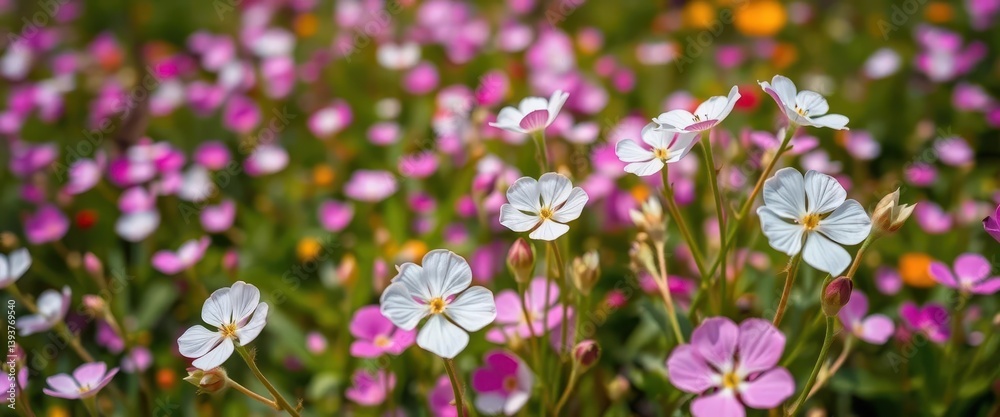 Delicate white and pink Bacopa monnieri blossoms in a vibrant field, botanical, plant, petals Delicate white and pink Bacopa monnieri blossoms in a vibrant field, botanical, plant, petals