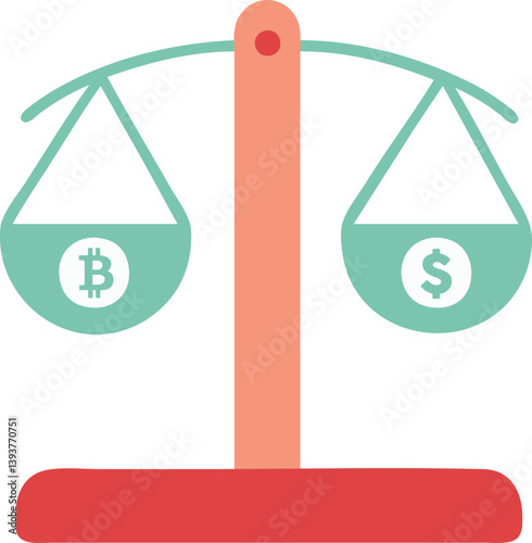 Illustration of a scale with dollar and bitcoin. Finance balance sheet vector icon.