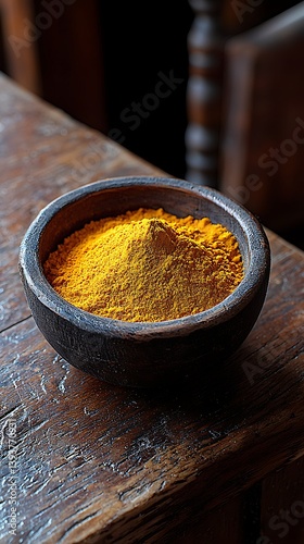 Golden yellow dish in rustic bowl
