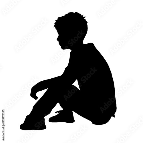 考え事をしたり心配したりしている少年のシルエット。ベクターイラスト