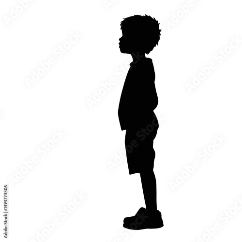 考え事をしたり心配したりしている少年のシルエット。ベクターイラスト