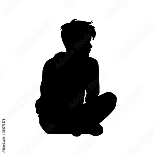 考え事をしたり心配したりしている少年のシルエット。ベクターイラスト