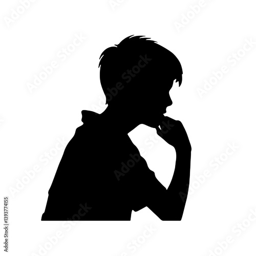 考え事をしたり心配したりしている少年のシルエット。ベクターイラスト