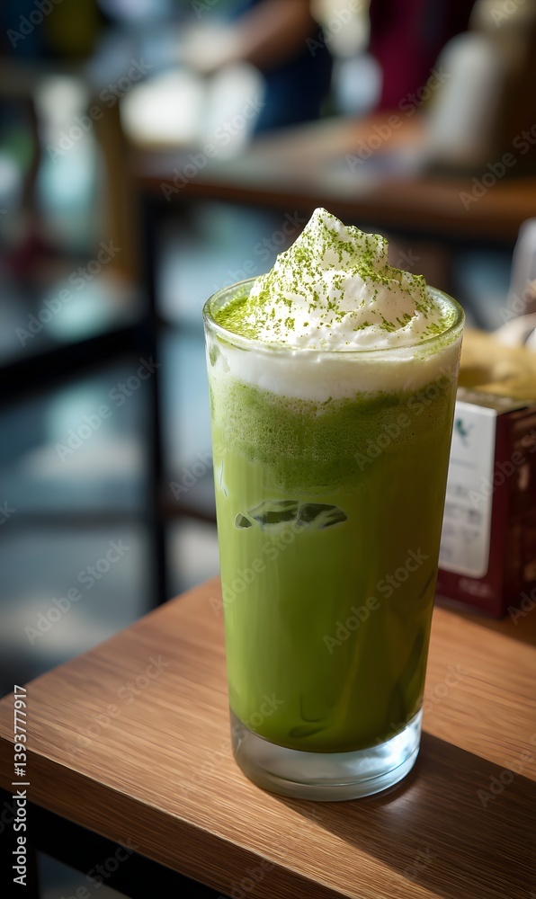 green tea latte, cafe, generation AI green tea latte, cafe, generation AI