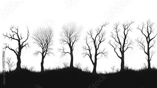 Black and White Silhouette Trees: Mystical Nature Art for Halloween
