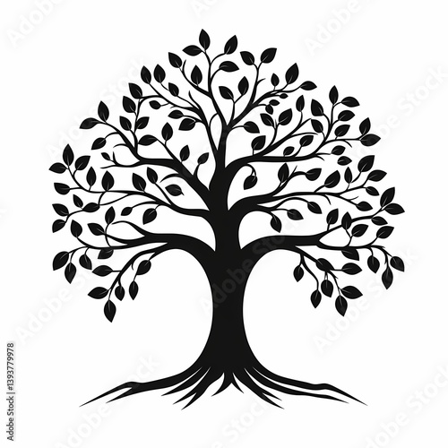 Black Tree Silhouette Illustration - Artistic Vector with Foliage and Branches in Nature