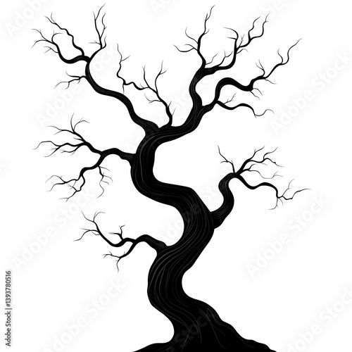 Abstract Vector Illustration: Black Silhouette Tree with Leafless Branches - Elegant Decorative Design in Minimalist Style