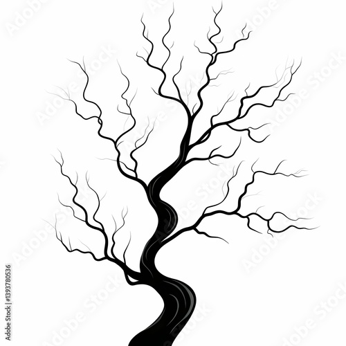 Abstract Tree Silhouette: Elegant Nature Art with Twisted Branch Design
